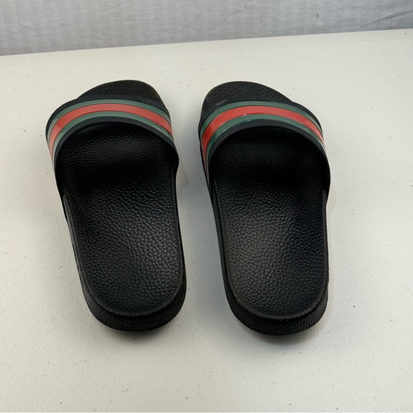 Gucci Black Slides Red Green Web Sandals Men’s Size 8 Luxury Classic Preppy - Picture 8 of 14